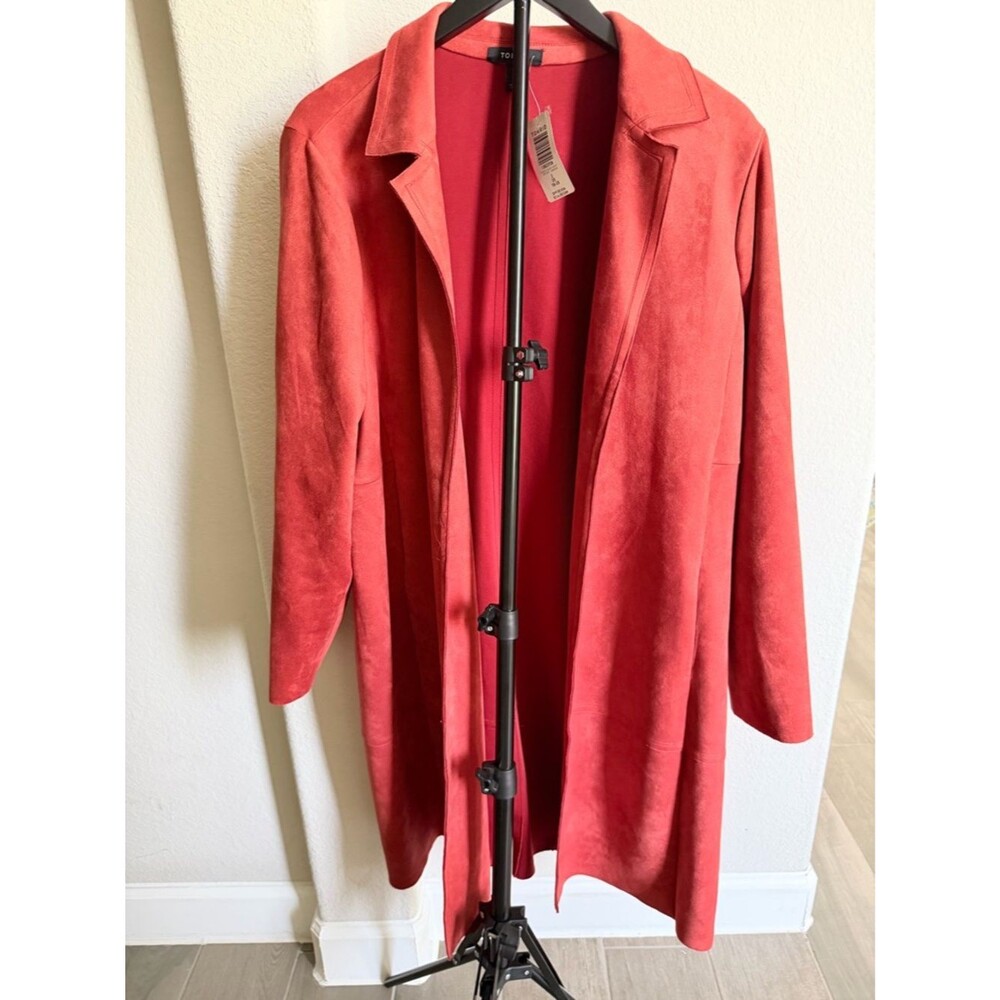 torrid Coral-Red Rust Open-Front Faux Suede Trench Coat/Jacket 2XL
